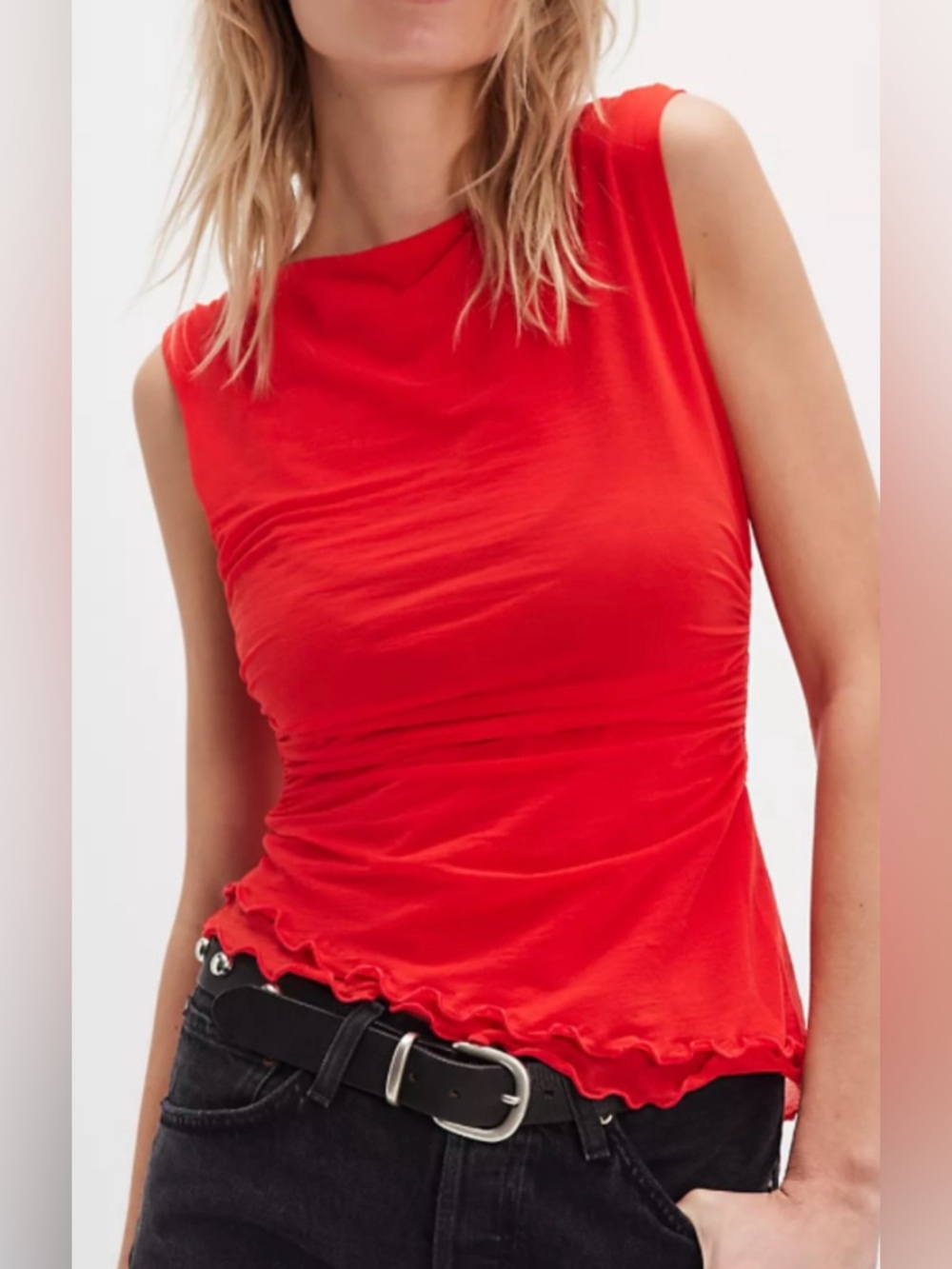 Free People Vibrant Red Crewneck Top